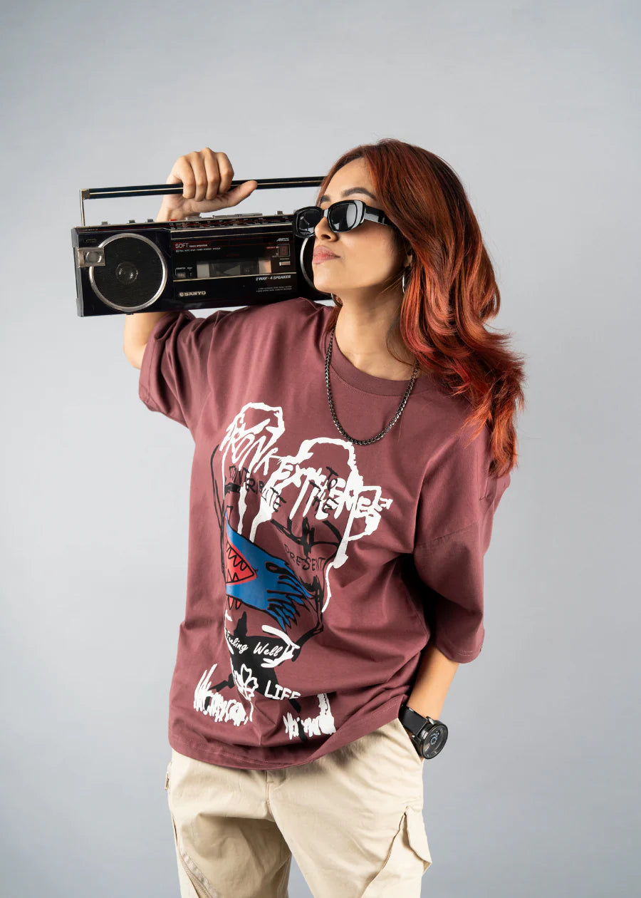 Loose Fit Oversized T-Shirt with Trendy Puff Print for Women