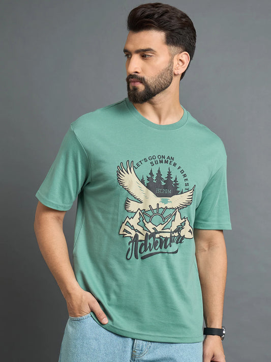 Men’s Sea Green Drop Shoulder Textured T-Shirt Offering Effortless Comfort with Modern Street Style