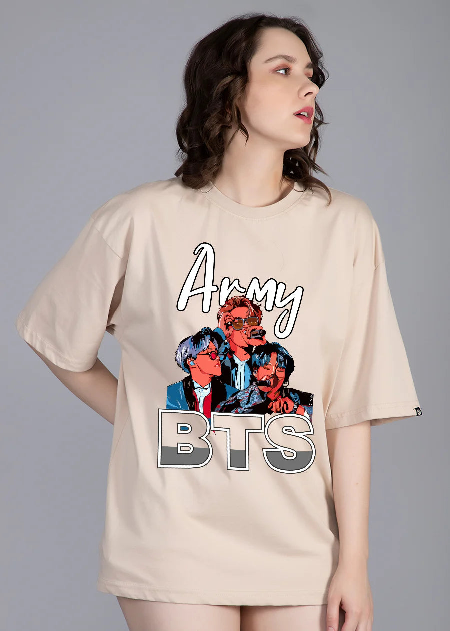 Casual Loose-Fit Oversized T-Shirt for Women with BTS Inspired Design