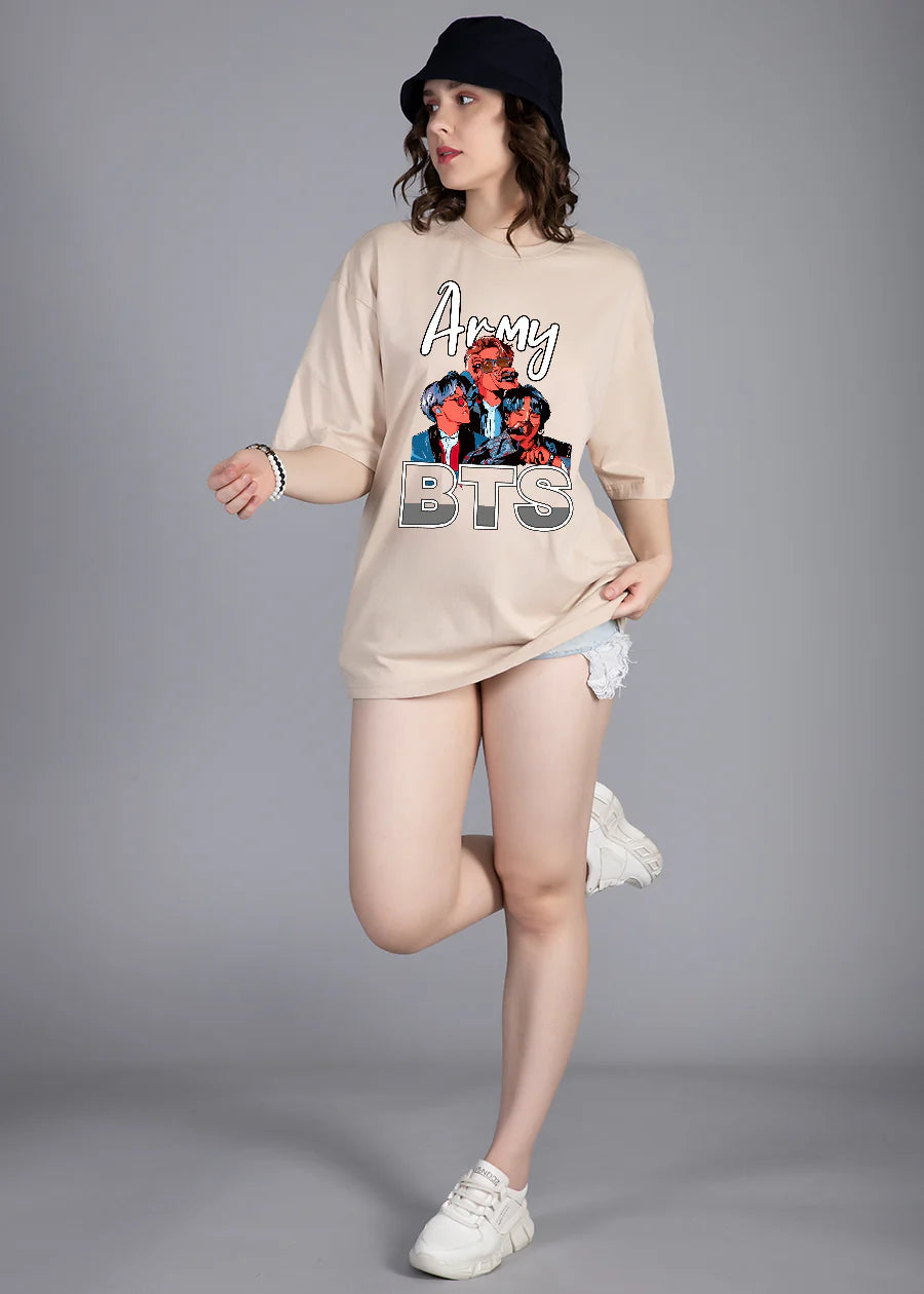 Casual Loose-Fit Oversized T-Shirt for Women with BTS Inspired Design