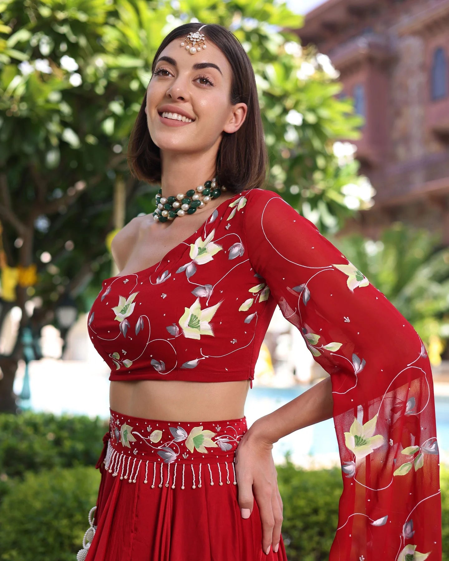 Red Handpainted Satin Lehenga Set Elegant Traditional Outfit for Women