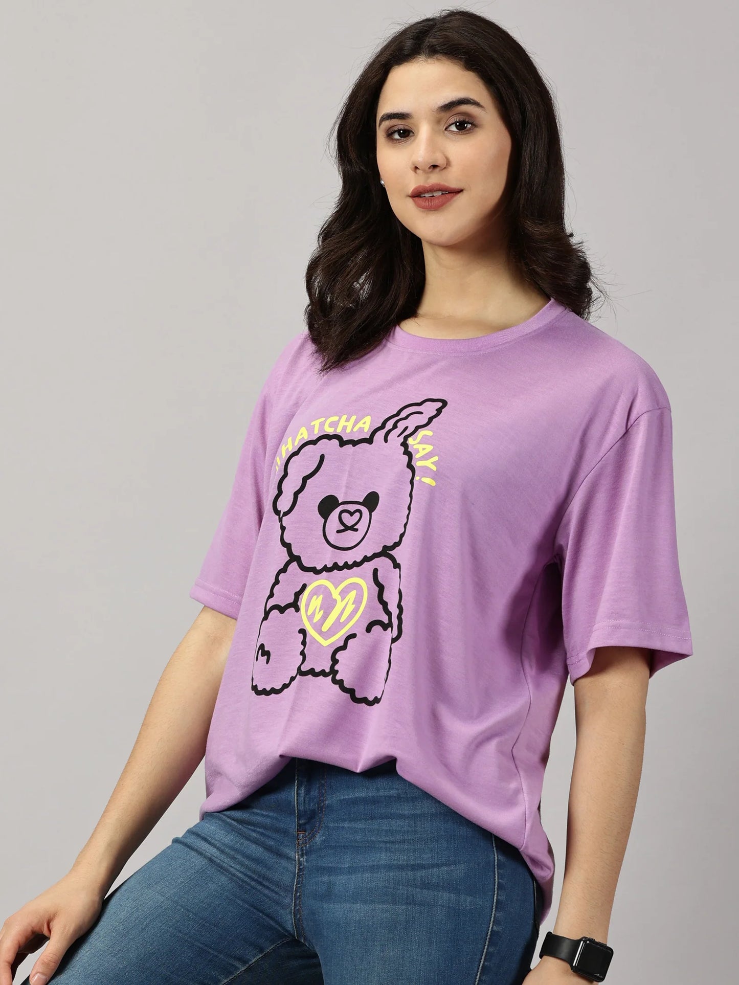 Casual Teddy Lavender Oversized T Shirt Women Comfortable and Stylish