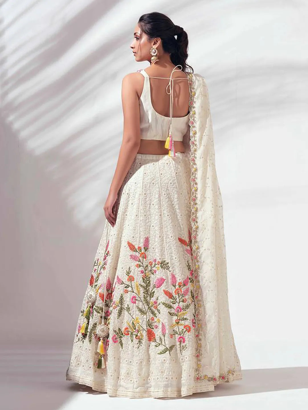 White and Off White Faux Georgette Lehenga with Elegant Embroidered Work