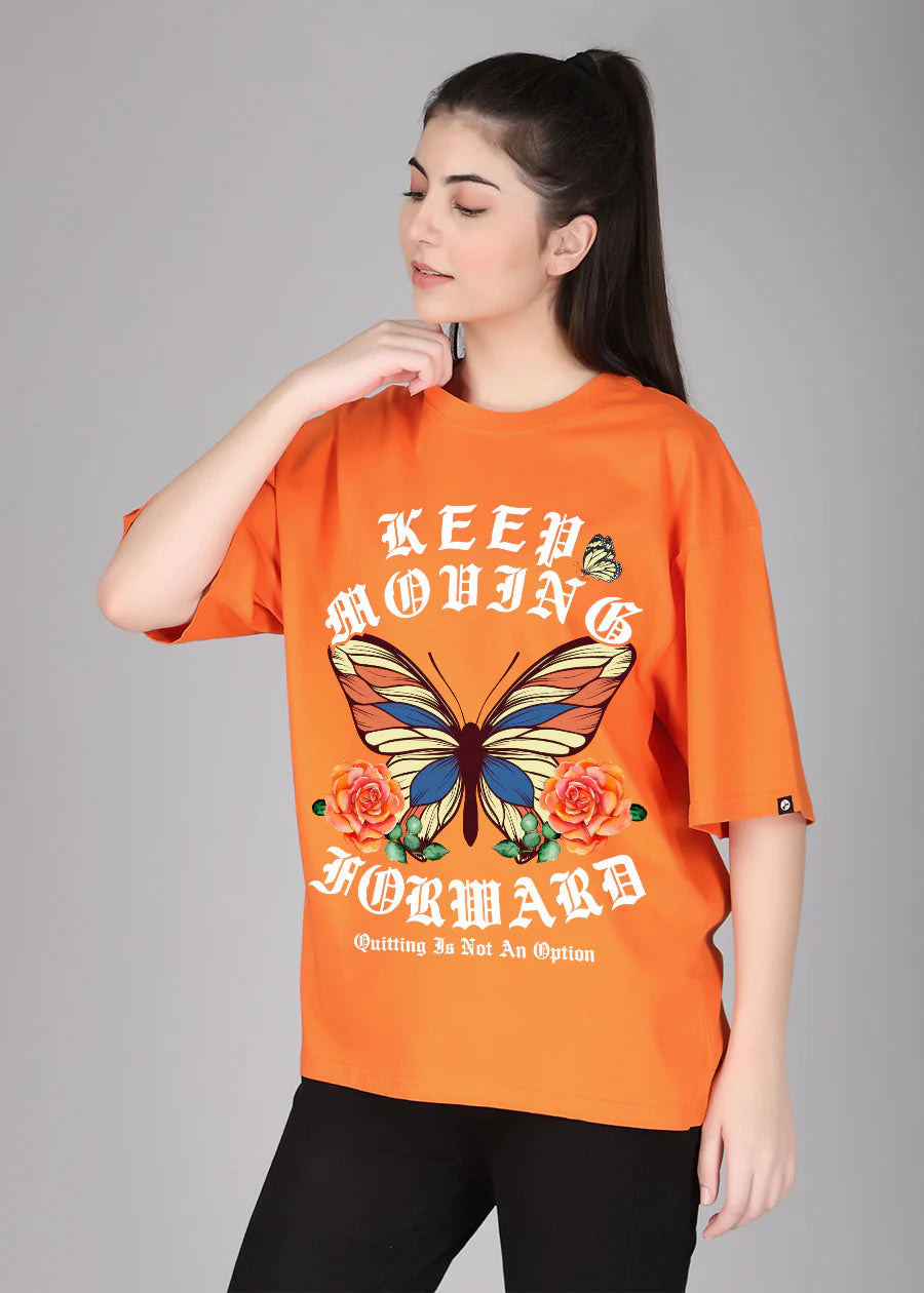 Modern Women’s Oversized Cotton T-Shirt with Inspiring Keep Moving Design