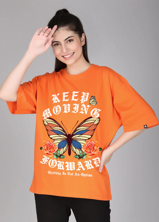 Modern Women’s Oversized Cotton T-Shirt with Inspiring Keep Moving Design