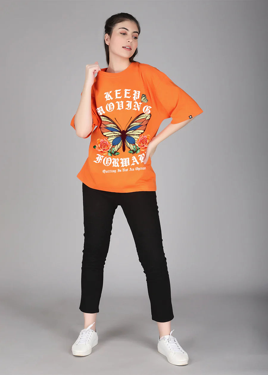 Modern Women’s Oversized Cotton T-Shirt with Inspiring Keep Moving Design