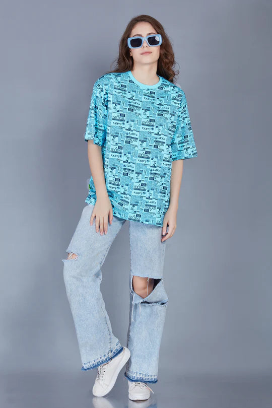 Everyday Casual Women’s Light Blue T-Shirt with Loose Fit
