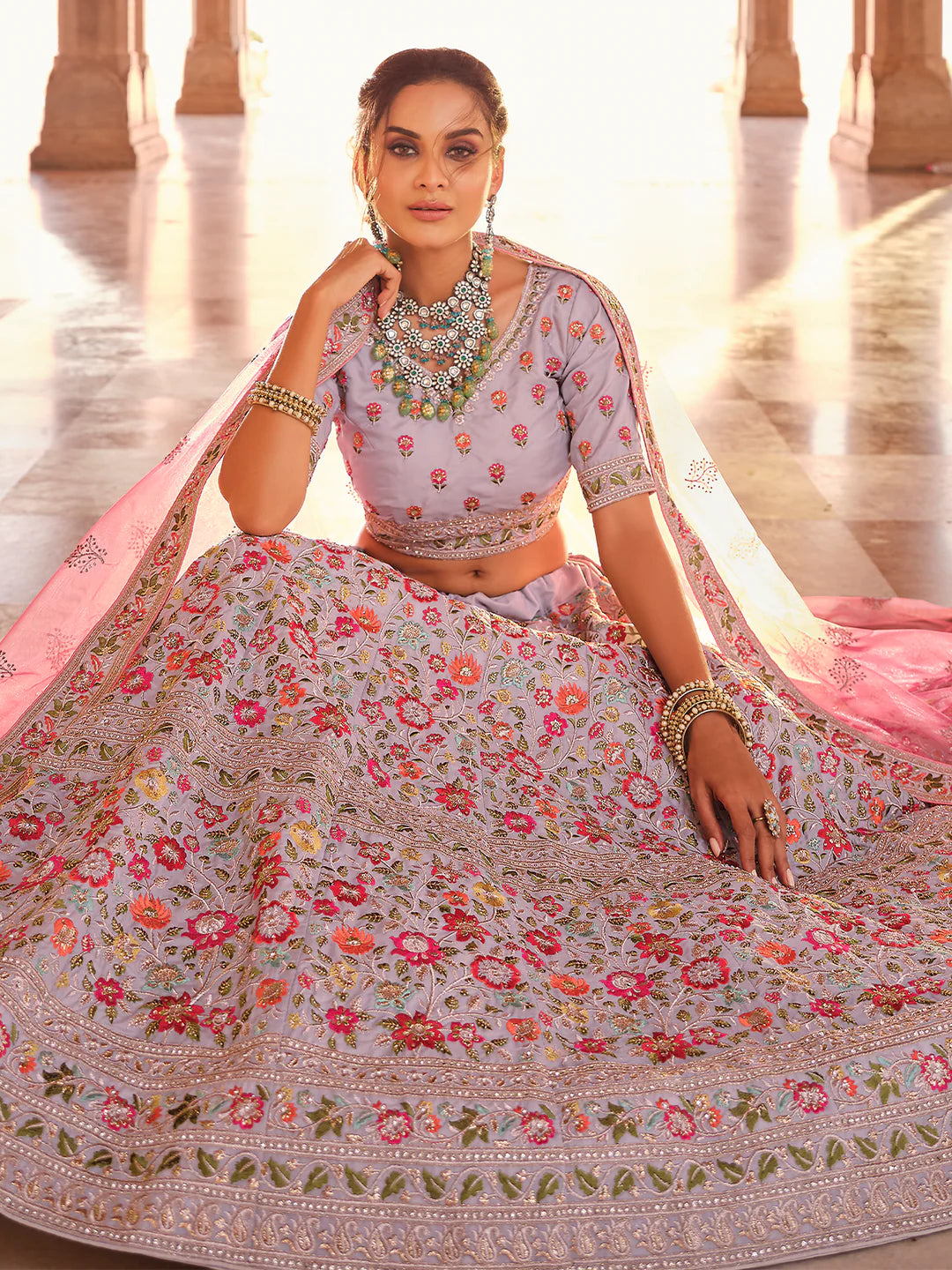 Grey Crepe Semi Stitched Lehenga with Unstitched Blouse Piece for Festive Wear