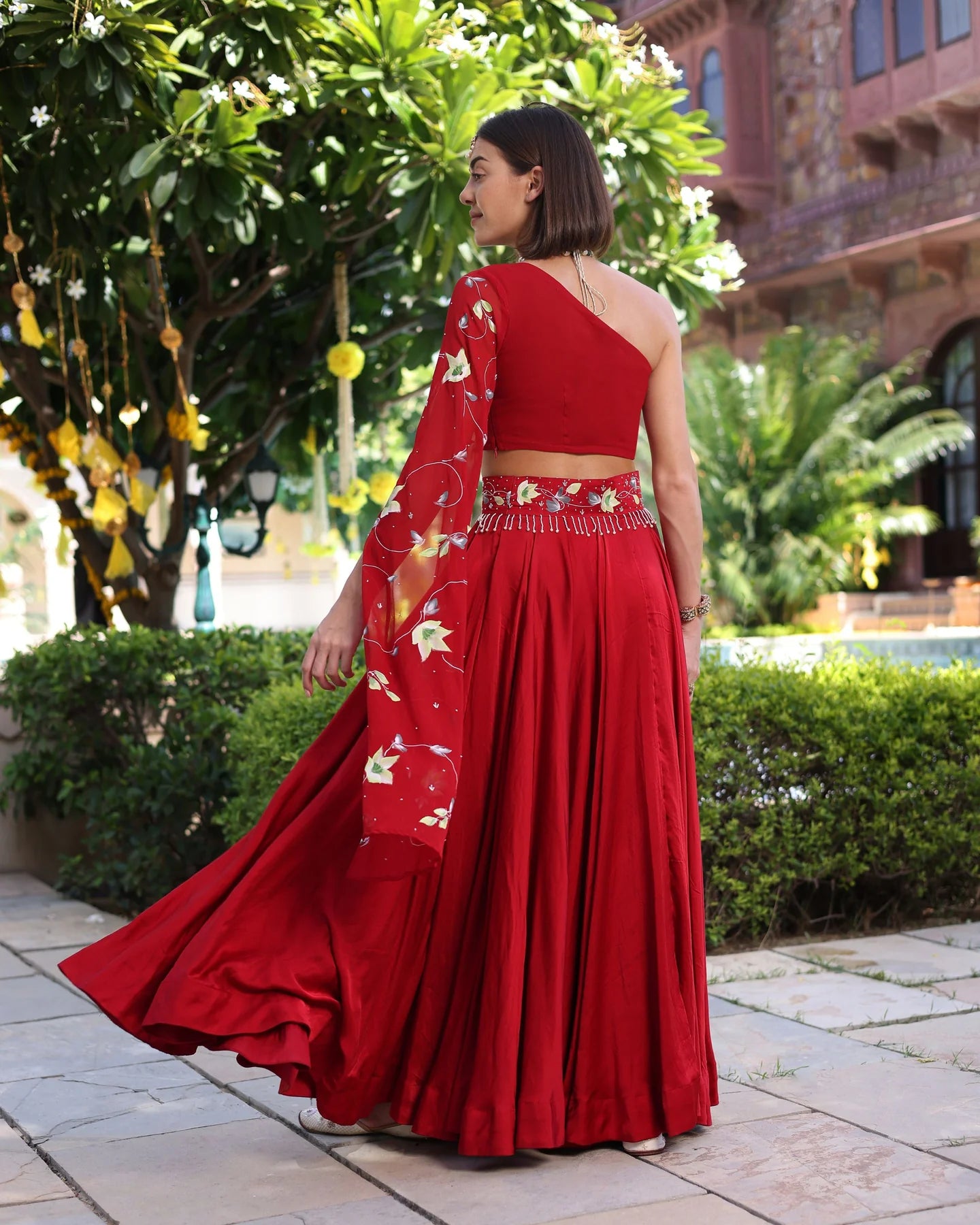 Red Handpainted Satin Lehenga Set Elegant Traditional Outfit for Women