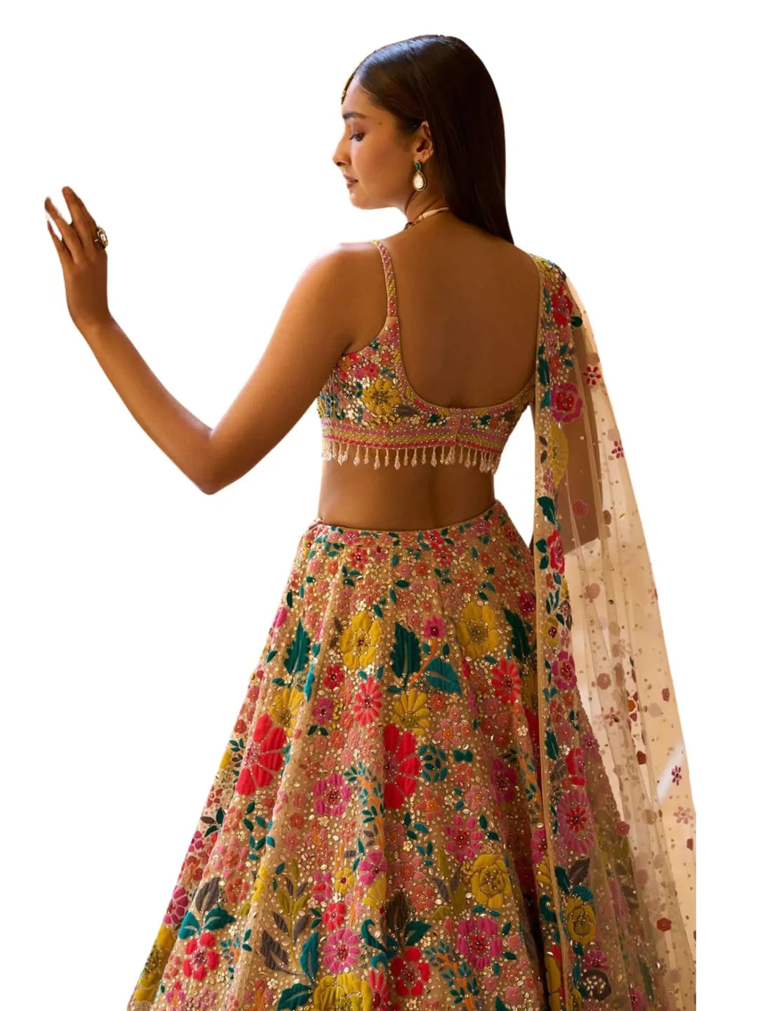Bridal Georgette Lehenga in Beige and Brown Beautifully Accented with Sequin Work