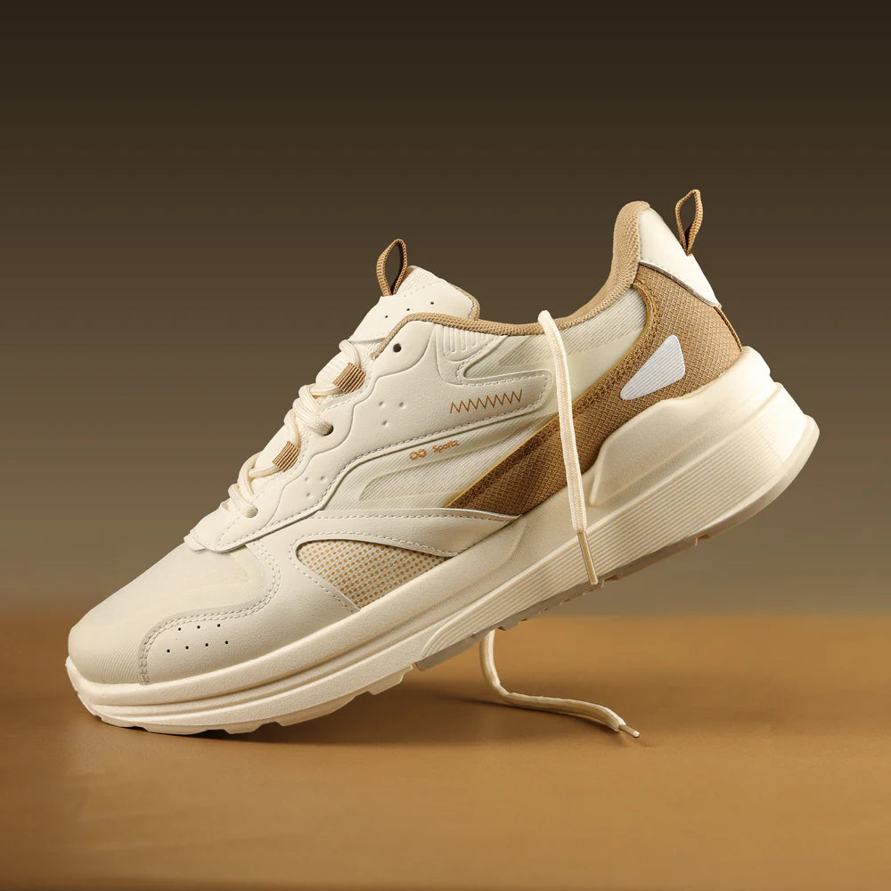 Trendy Lightweight White and Beige Athletic Sneakers for Men with Breathable Design