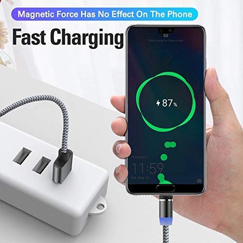 Magnetic Fast Charging Cable 3 in 1 with 360 Degree Swivel Head Status Light and Type C Micro USB Lightning Connectors