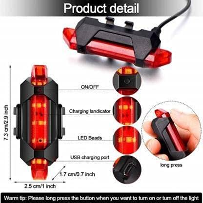 2 in 1 Rechargeable Cycle Light and Horn with Cycle Tail Light LED Front and Rear Light Combo for Bicycle Multicolor Universal