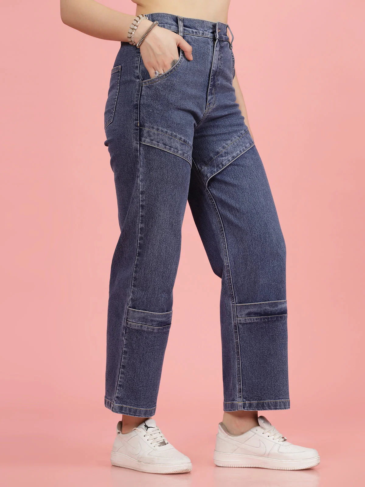 Elegant Low Distress Stretchable Denim Pants for Women