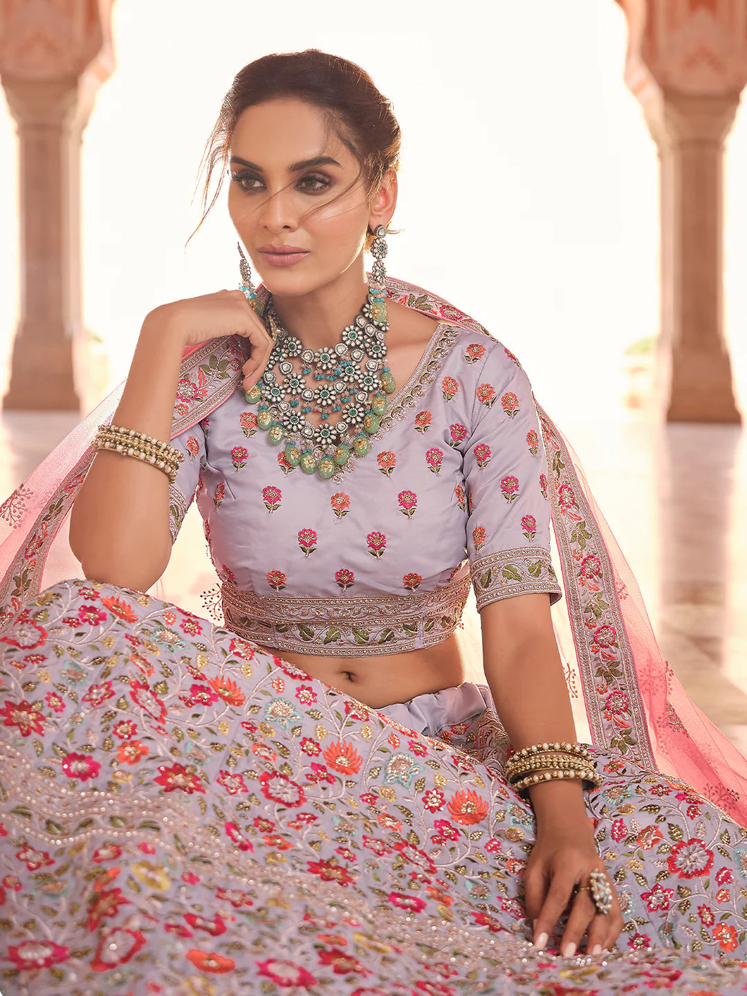 Grey Crepe Semi Stitched Lehenga with Unstitched Blouse Piece for Festive Wear