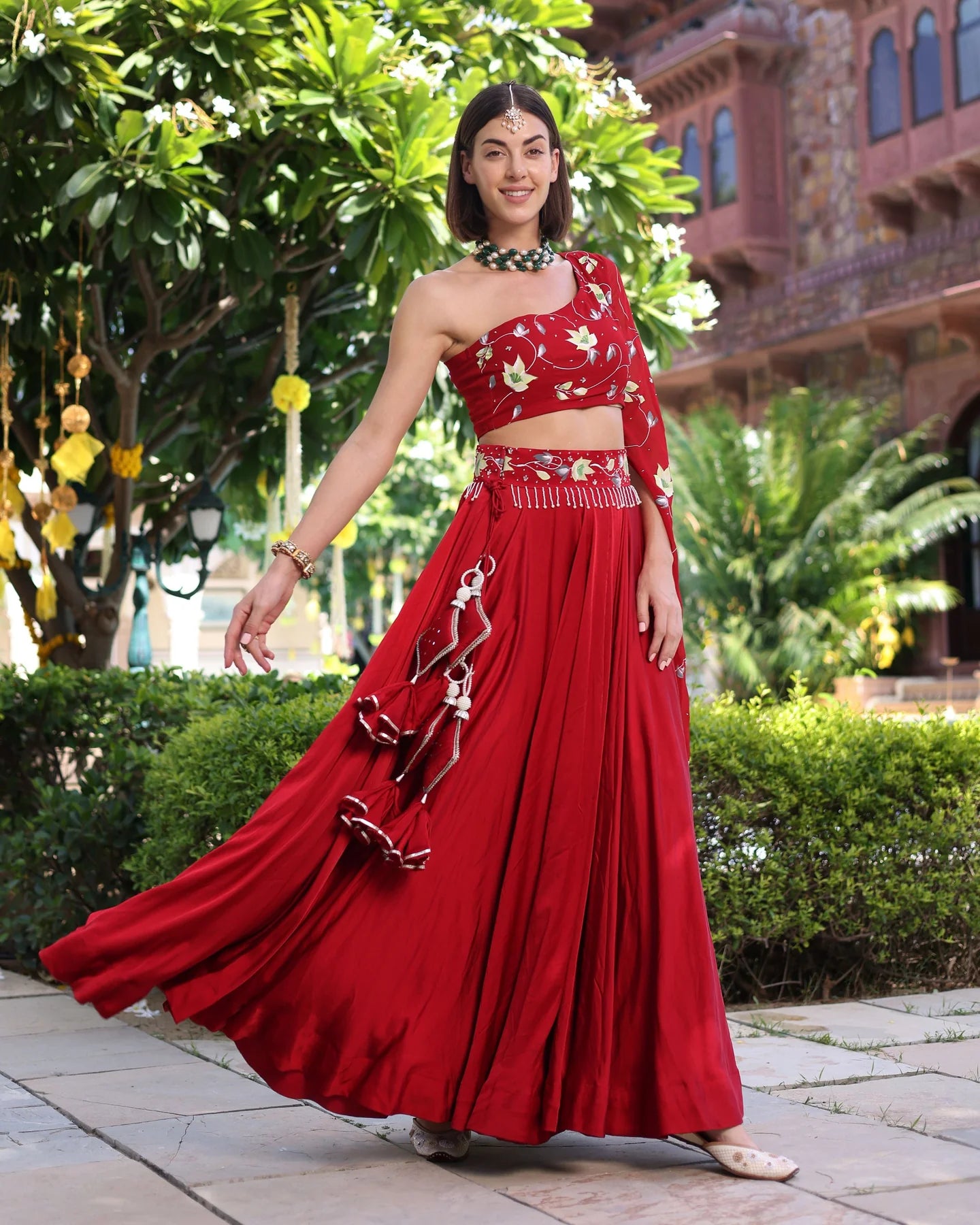Red Handpainted Satin Lehenga Set Elegant Traditional Outfit for Women