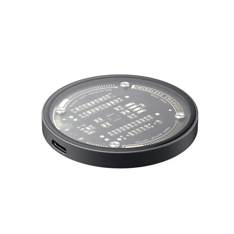 Fast Wireless Charging Pad Super Slim Qi Charger with Powerful Magnets Tempered Glass and Sleek Futuristic Look