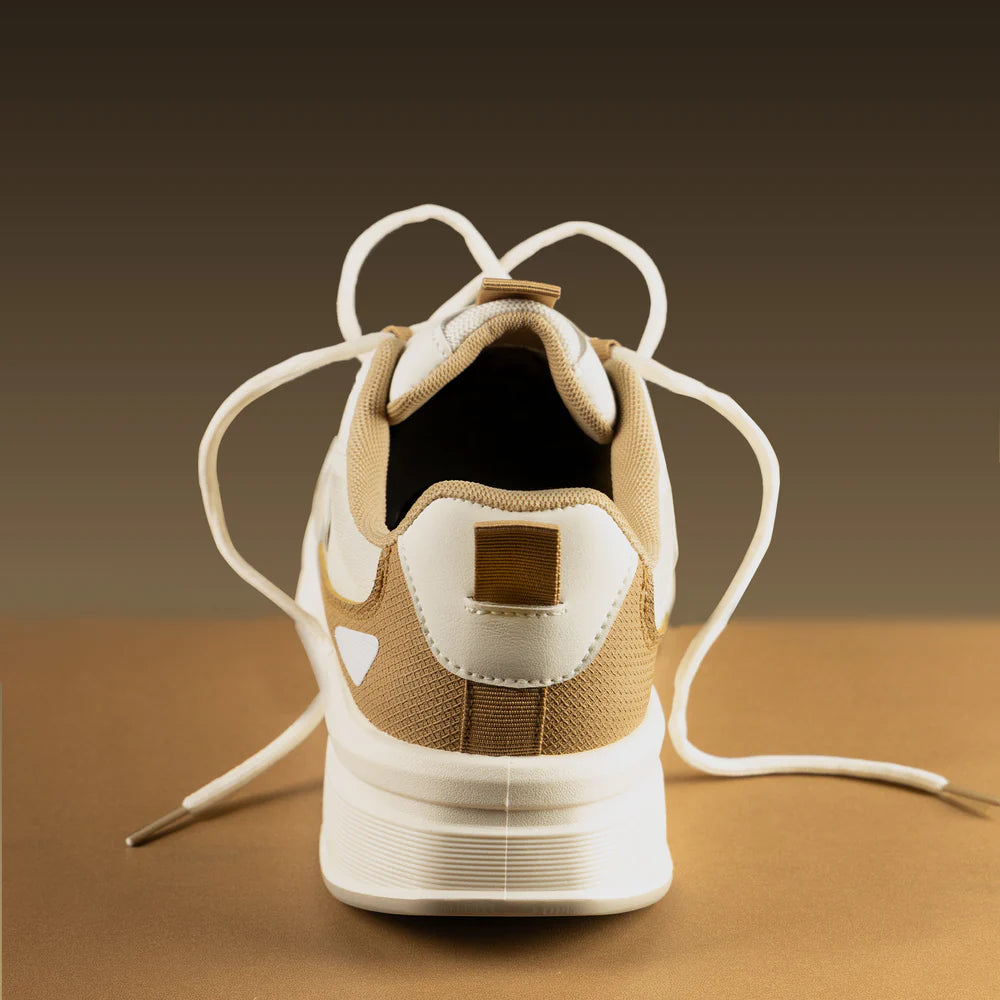 Trendy Lightweight White and Beige Athletic Sneakers for Men with Breathable Design