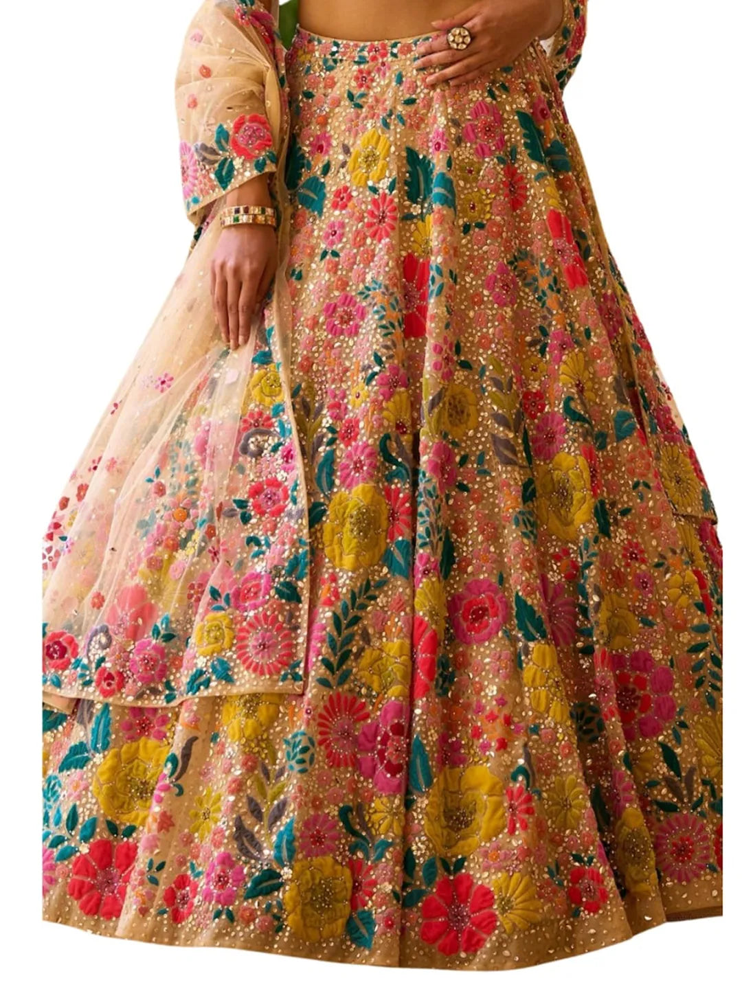 Bridal Georgette Lehenga in Beige and Brown Beautifully Accented with Sequin Work
