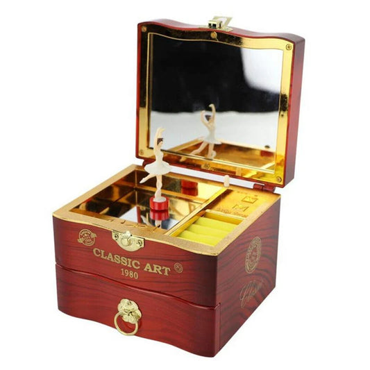 Spinning Ballerina Jewelry Box with Wind-Up Music and Compact Mirror