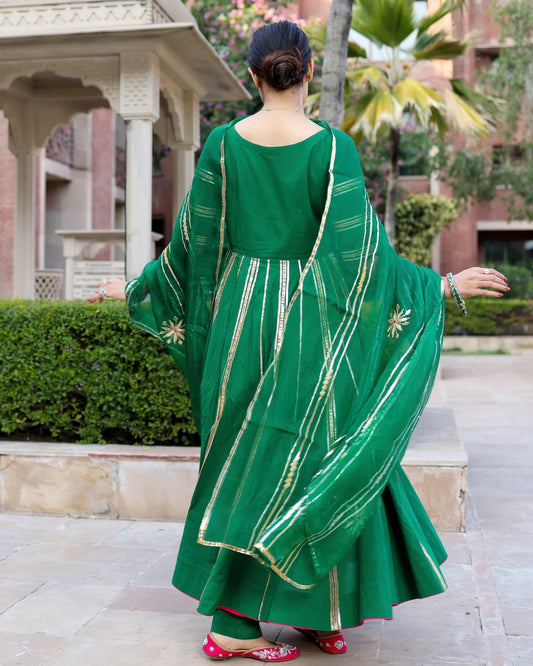 Traditional Golf Green Gotapatti Salwar Suit Set with Exquisite Gota Work