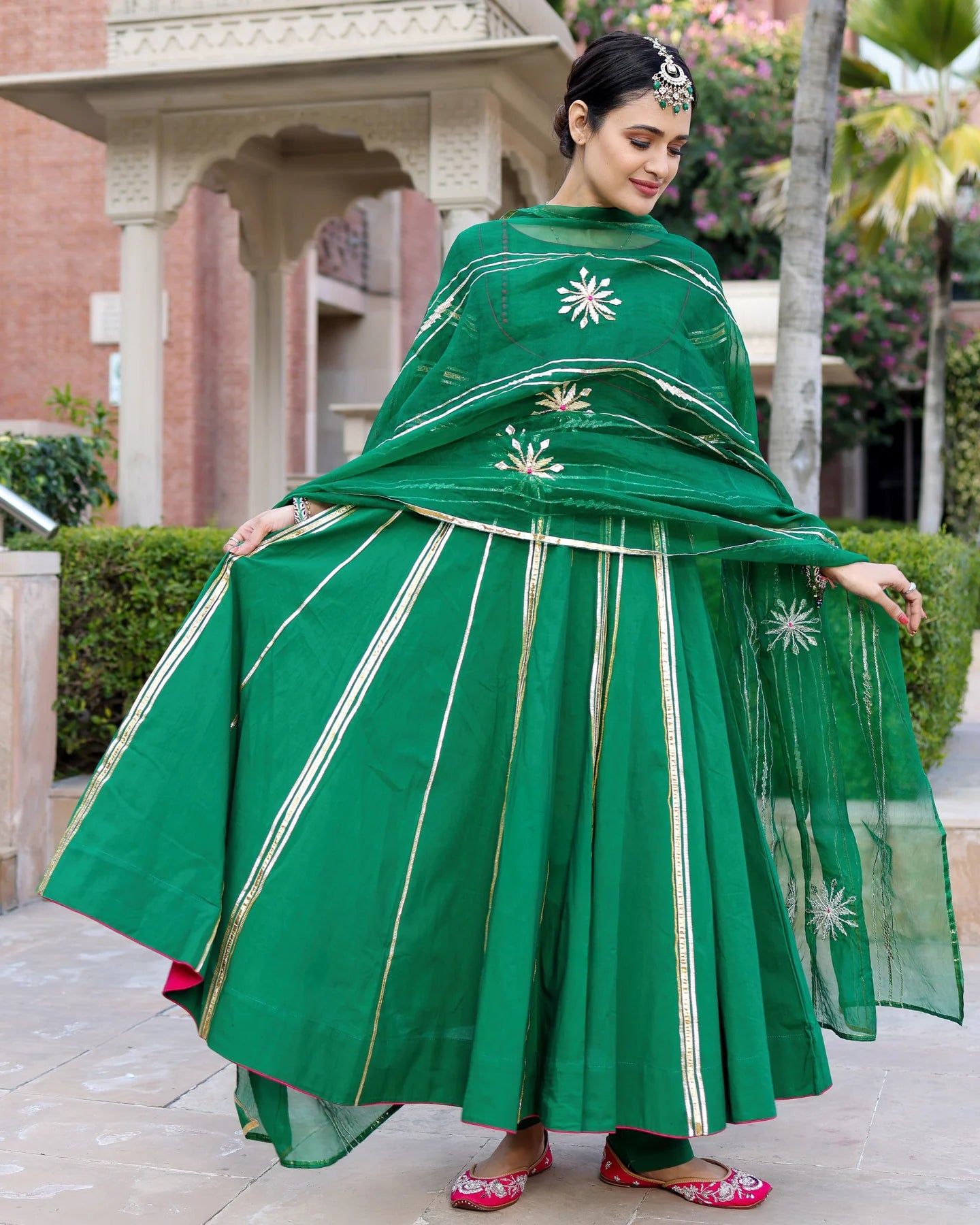 Traditional Golf Green Gotapatti Salwar Suit Set with Exquisite Gota Work