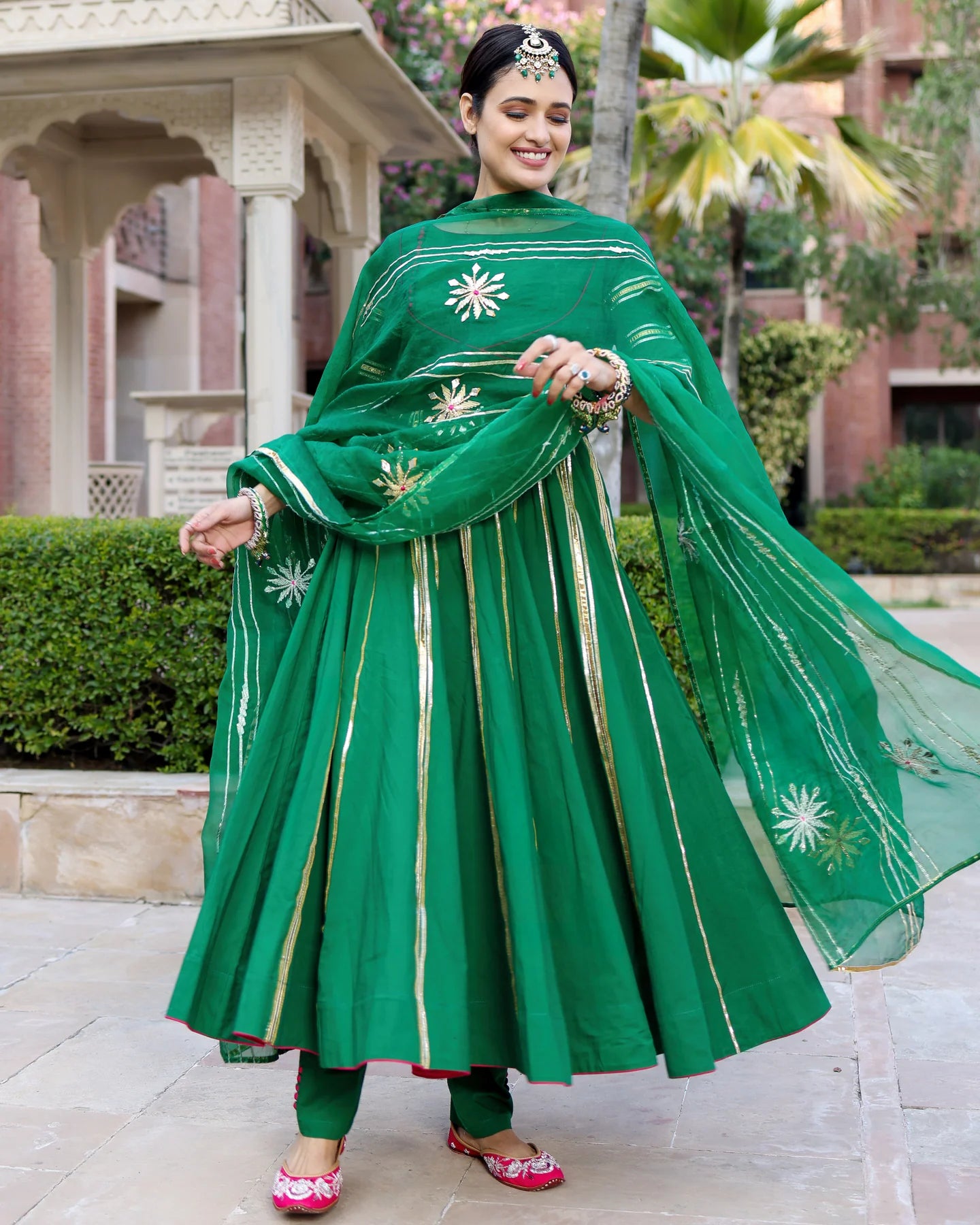 Traditional Golf Green Gotapatti Salwar Suit Set with Exquisite Gota Work
