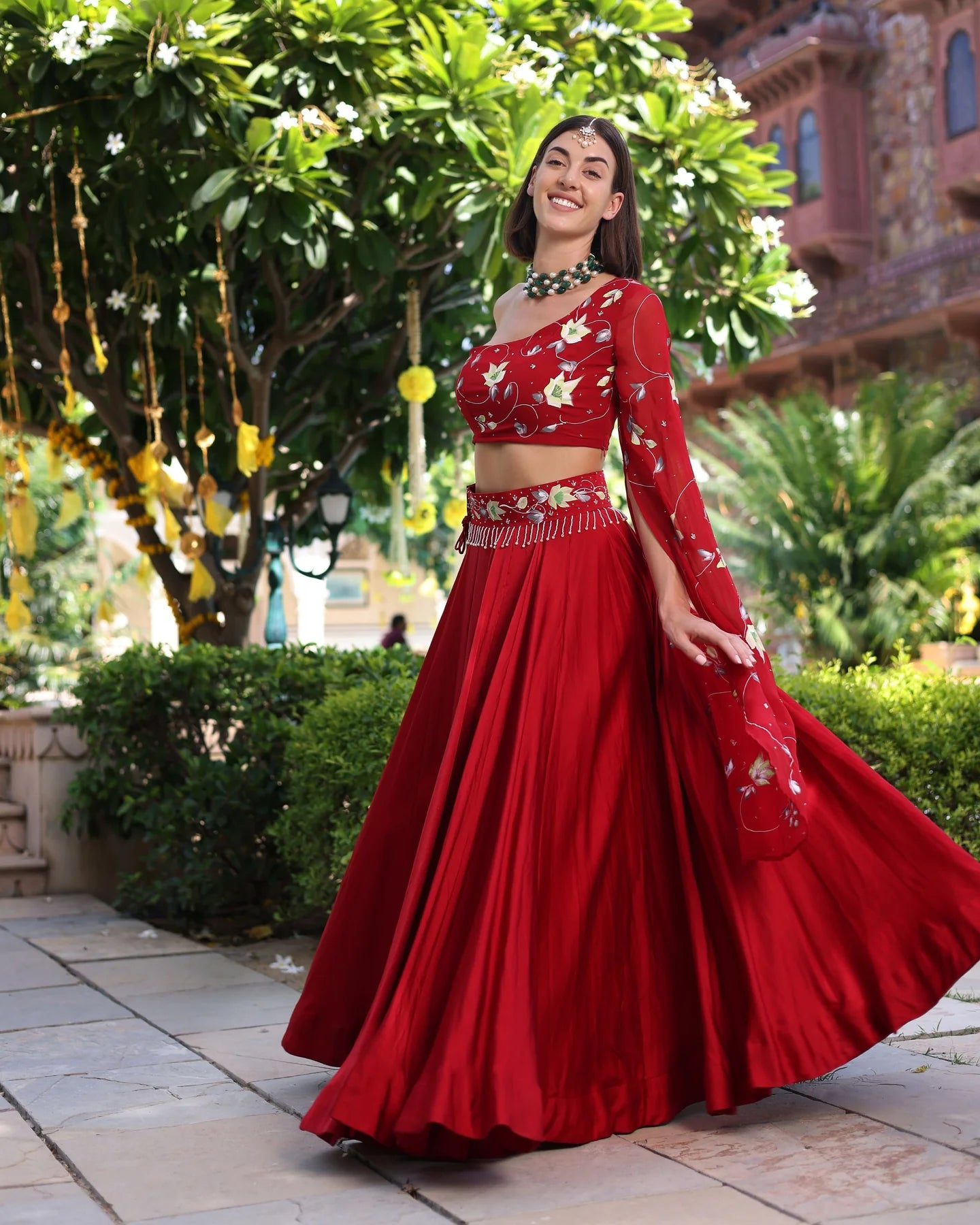 Red Handpainted Satin Lehenga Set Elegant Traditional Outfit for Women