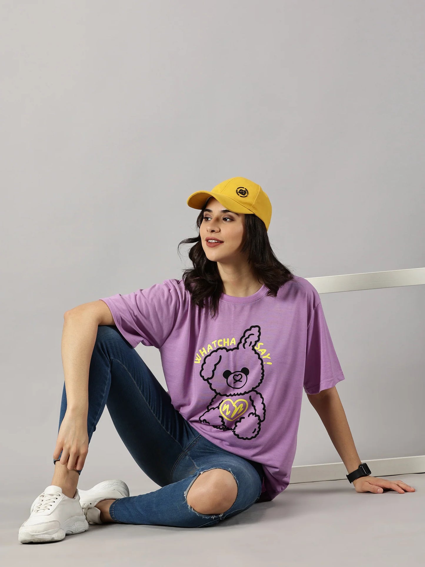 Casual Teddy Lavender Oversized T Shirt Women Comfortable and Stylish