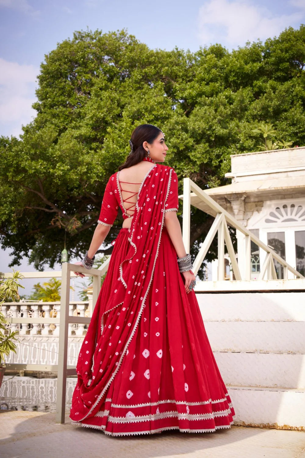 Classic Bandhej Chanderi Lehenga Choli for Traditional Occasions
