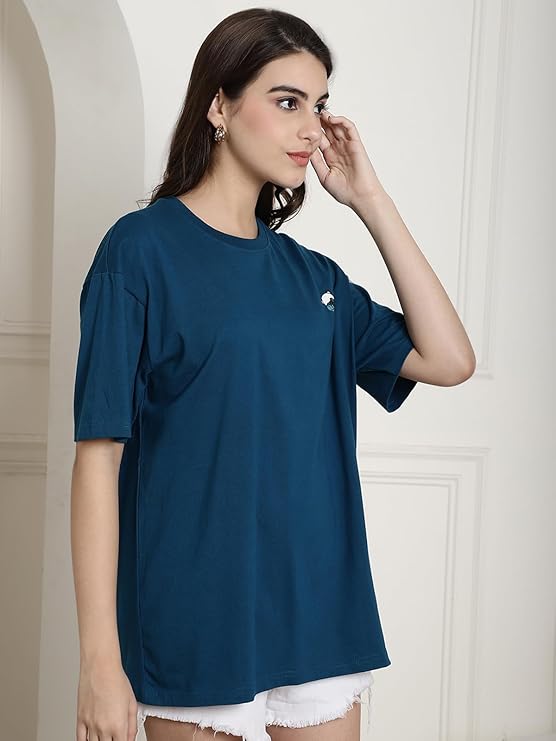 Stylish Oversized Baggy Fit Drop Shoulder Graphic T Shirt Women Casual Wear