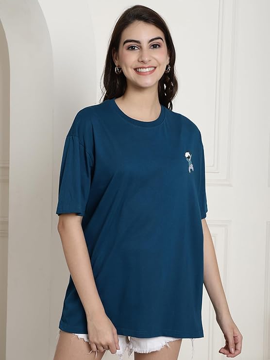 Stylish Oversized Baggy Fit Drop Shoulder Graphic T Shirt Women Casual Wear