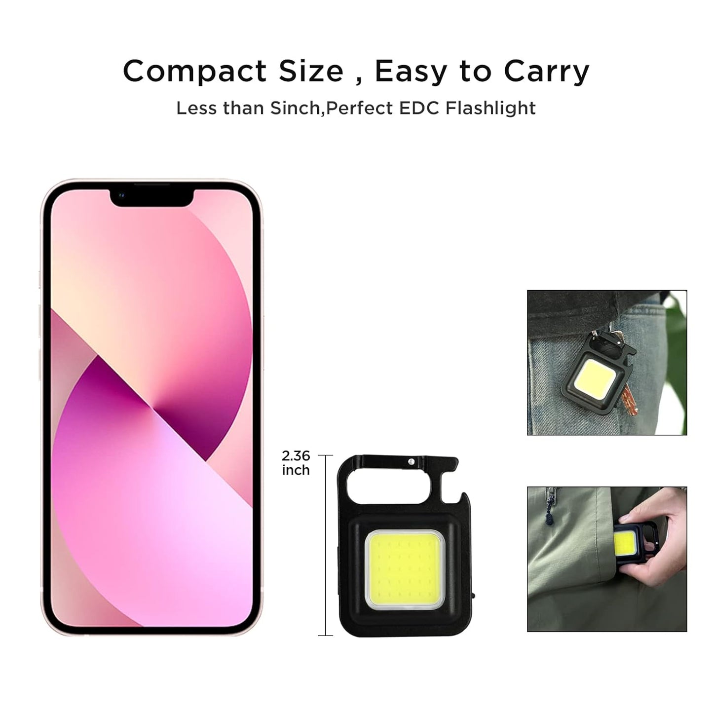 Portable LED Mini COB Keychain Magnetic Flashlight USB Rechargeable Light Three Modes Folding Bracket for Walking Camping Black 1000 Lumen