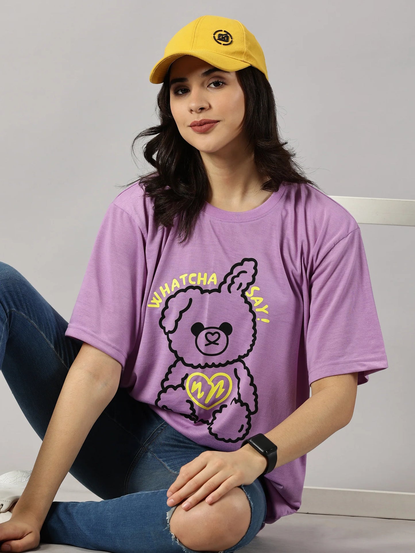 Casual Teddy Lavender Oversized T Shirt Women Comfortable and Stylish