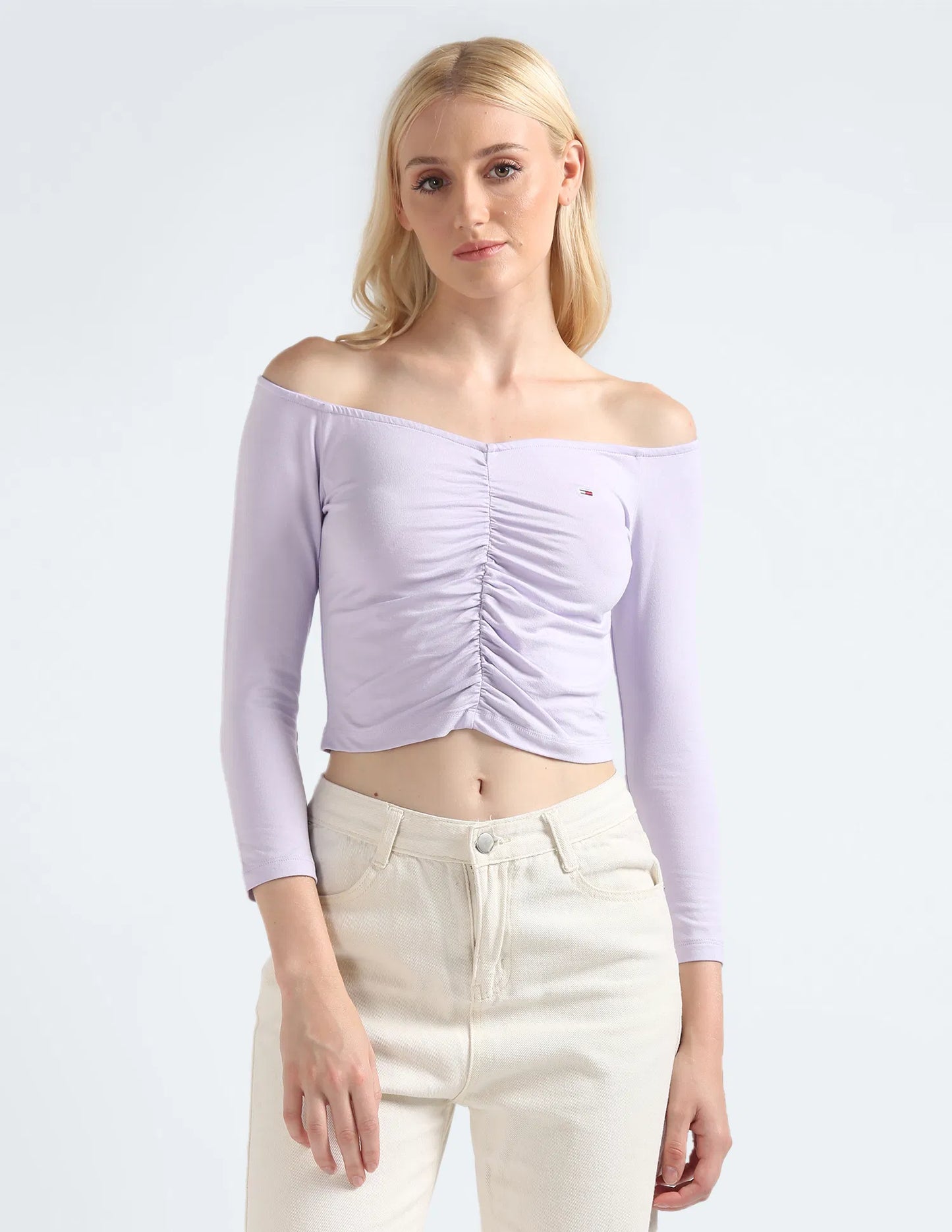 Casual Off Shoulder Gathered Crop Top Women Comfortable and Stylish