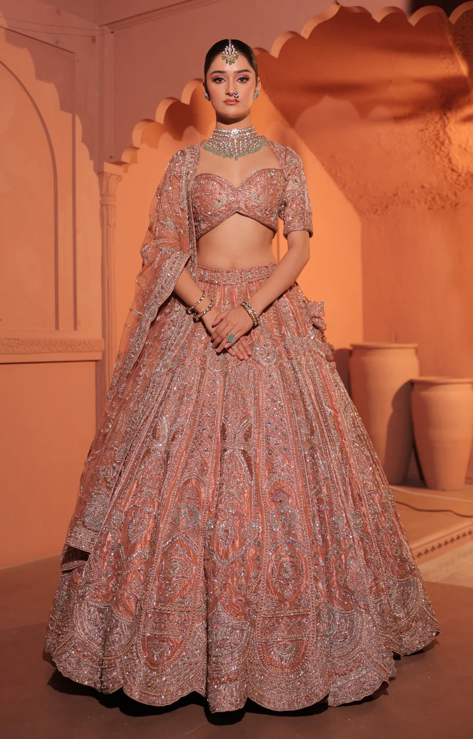 Womens Salmon Peach Tissue Lehenga Beautiful Traditional Attire for Special Occasions