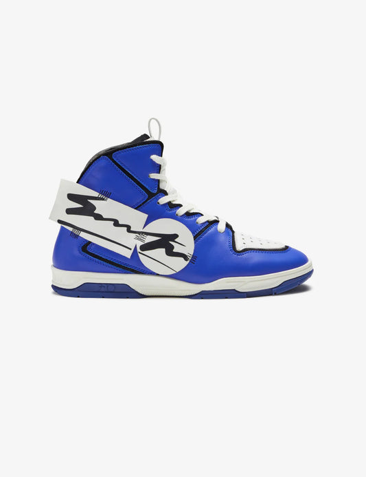 High Top Sneakers in Blue and White Applique Trendy Casual Wear