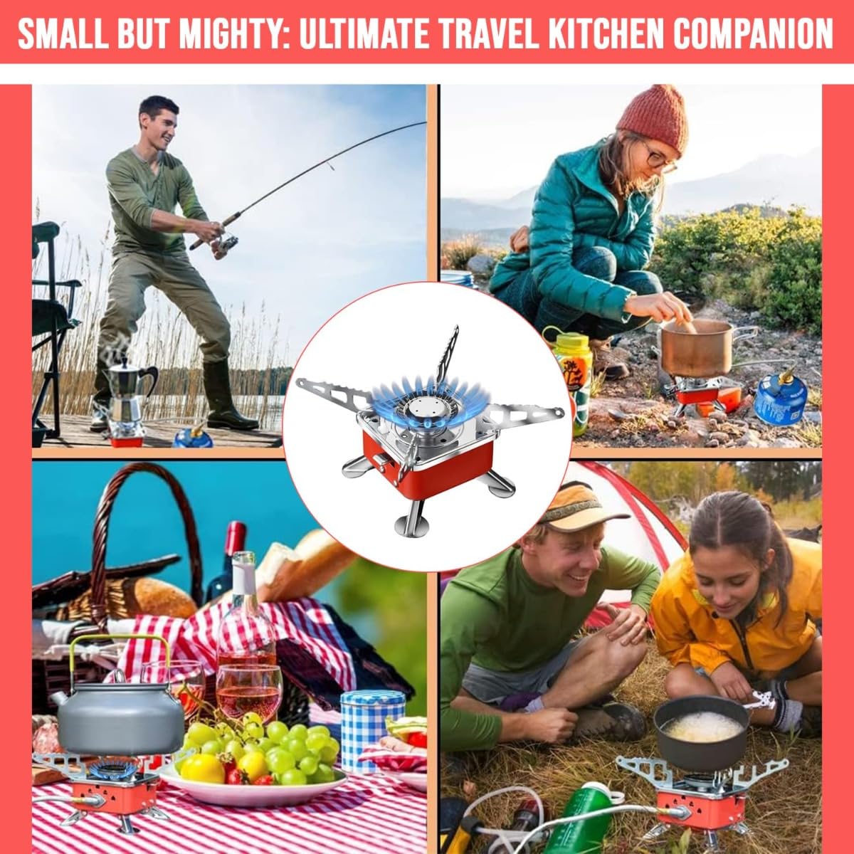 Portable Camping Stove Outdoor Ultra Light Folding Gas Burner for Picnic and Travel with Storage Bag