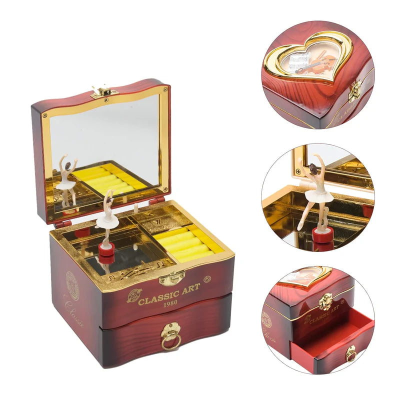 Spinning Ballerina Jewelry Box with Wind-Up Music and Compact Mirror