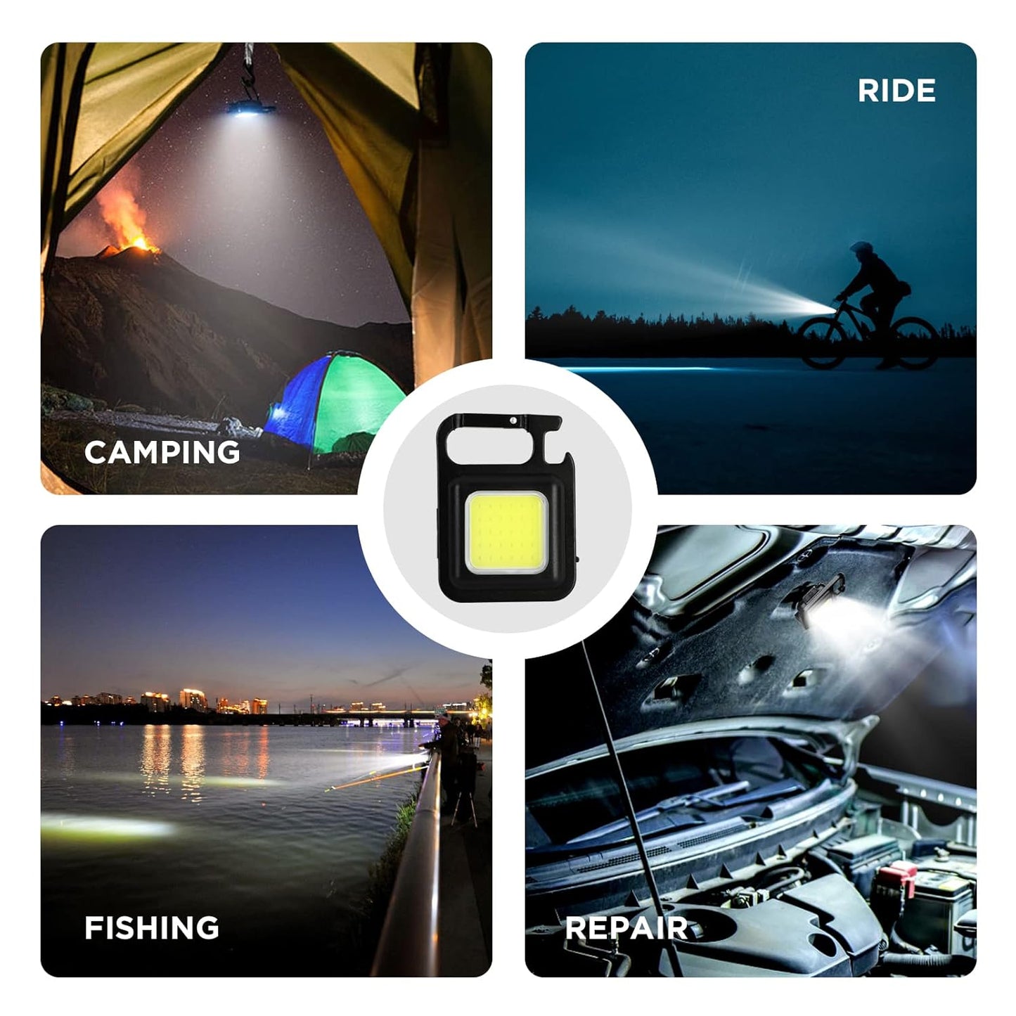 Portable LED Mini COB Keychain Magnetic Flashlight USB Rechargeable Light Three Modes Folding Bracket for Walking Camping Black 1000 Lumen