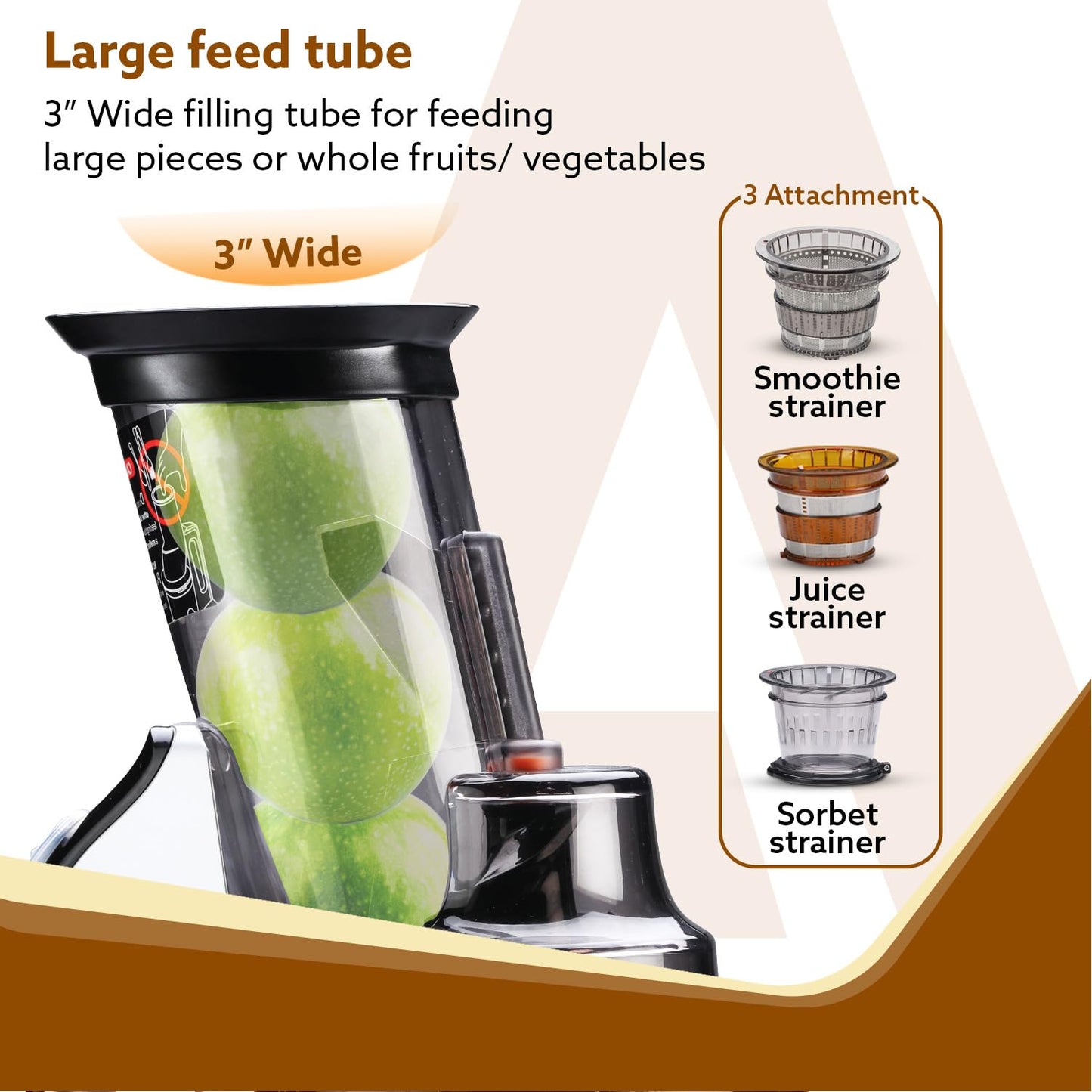Imperial Slow Juicer Professional Cold Press Whole Fruit and Vegetable Juicer with 240 Watt Motor and Three Strainers Grey Black