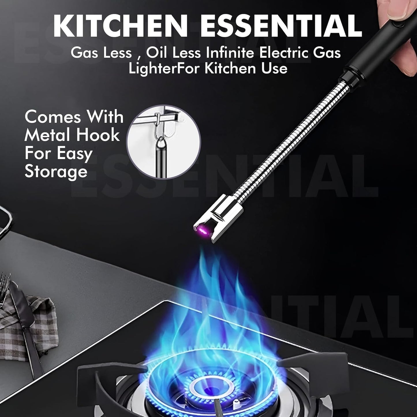 Rechargeable Plasma Gas Lighter Electric Lighter for Kitchen Gas Stove Candle and Pooja Black with C Type USB and One Year Warranty