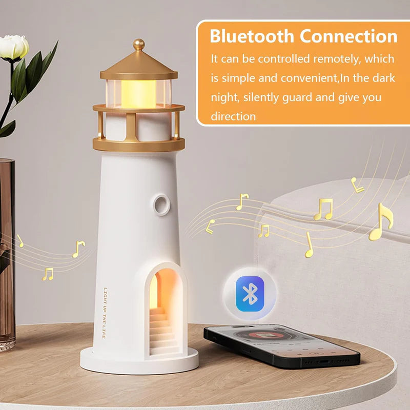 Lighthouse Moonlight Projection Lamp with Dimmable LED Night Light Bluetooth Speaker and Remote Ideal for Bedroom Kids Room and Unique Gift