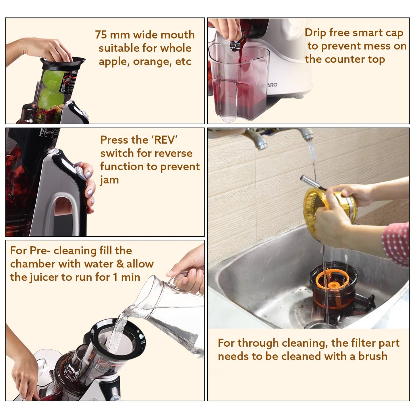 Imperial Slow Juicer Professional Cold Press Whole Fruit and Vegetable Juicer with 240 Watt Motor and Three Strainers Grey Black