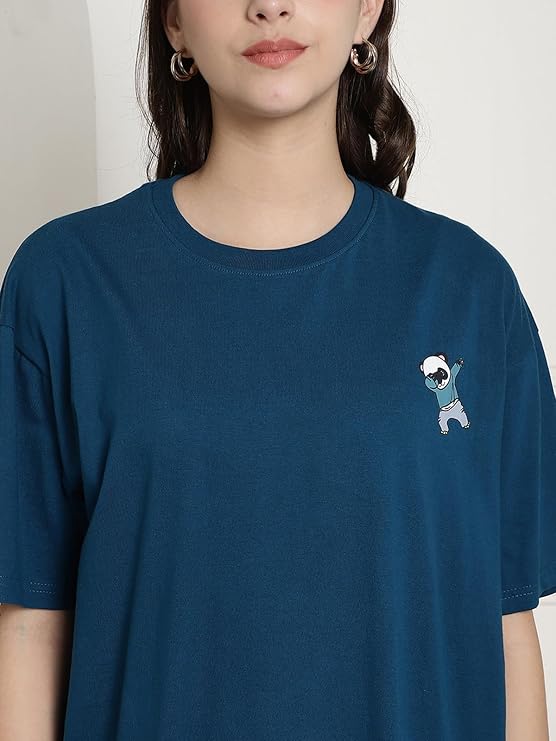 Stylish Oversized Baggy Fit Drop Shoulder Graphic T Shirt Women Casual Wear