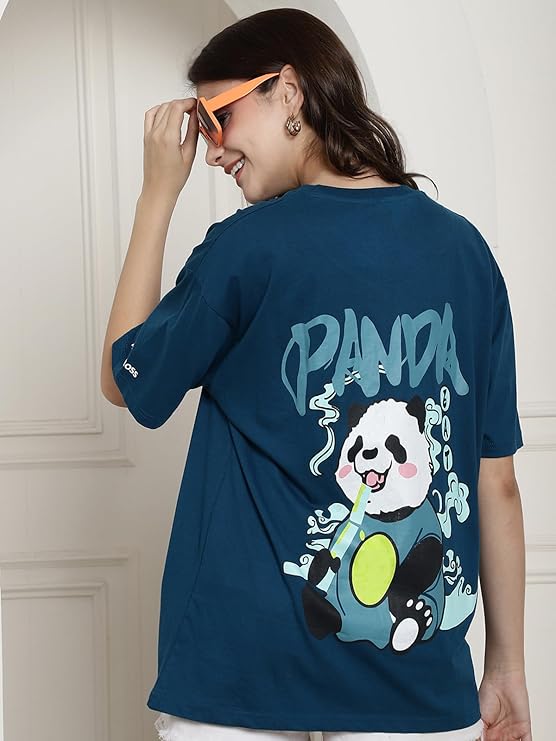 Stylish Oversized Baggy Fit Drop Shoulder Graphic T Shirt Women Casual Wear