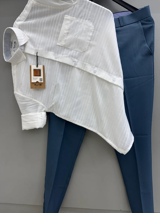 Comfortable Jacquard Shirt Paired with Slim-Fit Trouser Pant for Men for Polished Appearance