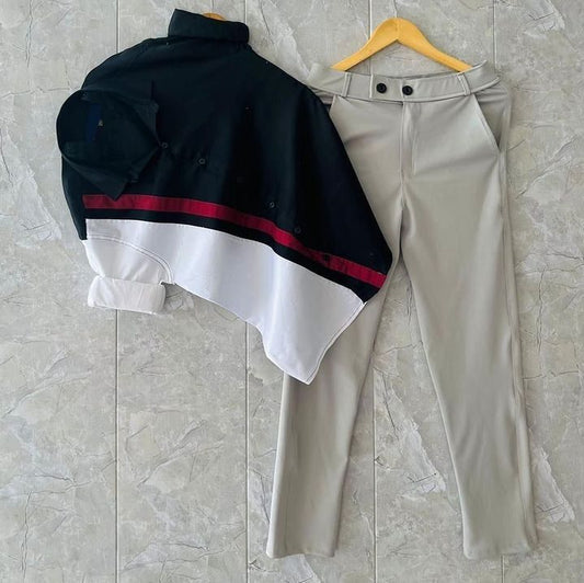 Trendy Men’s Cotton Shirt with Lycra Pant Ensemble – Perfect for Smart Casual Look