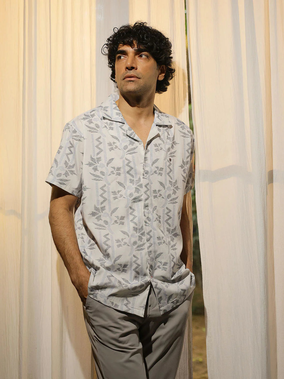 Modern Men’s White Shirt with Designer-Inspired Printed Details