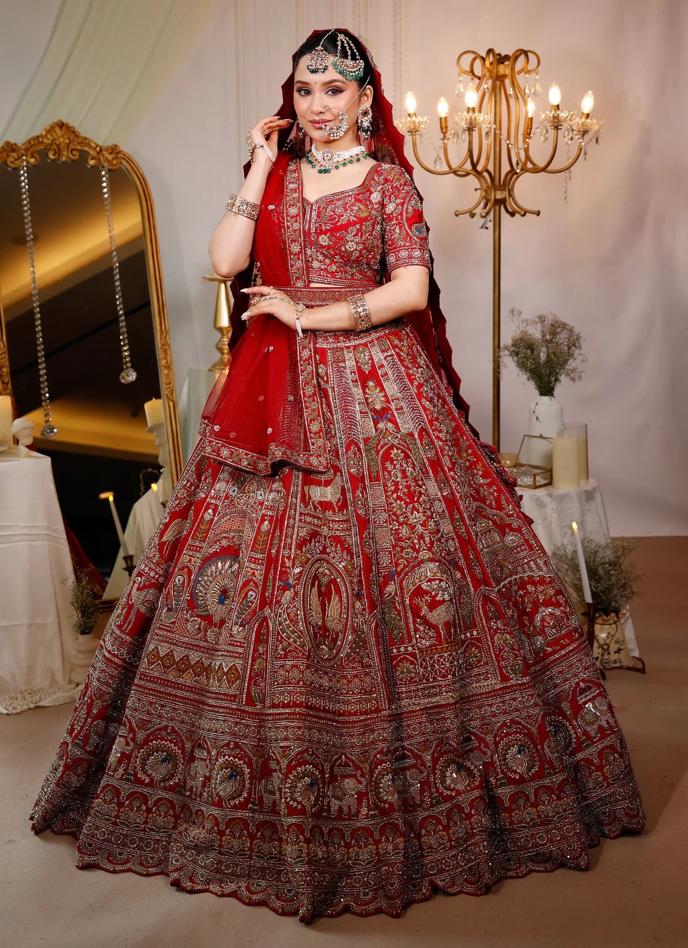 Scarlet Red Raw Silk Lehenga Elegant Traditional Attire for Women